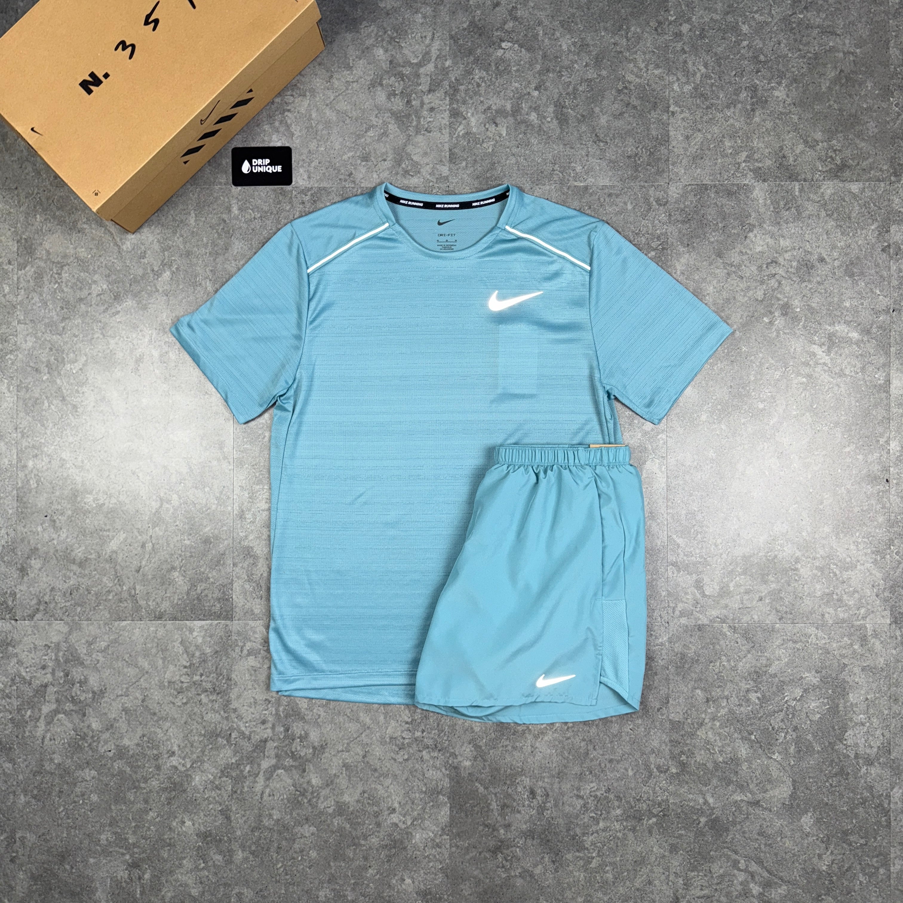 Nike Miler T-Shirt Denim Turqouise & Denim Turquoise Challenger Shorts Set - Image 3