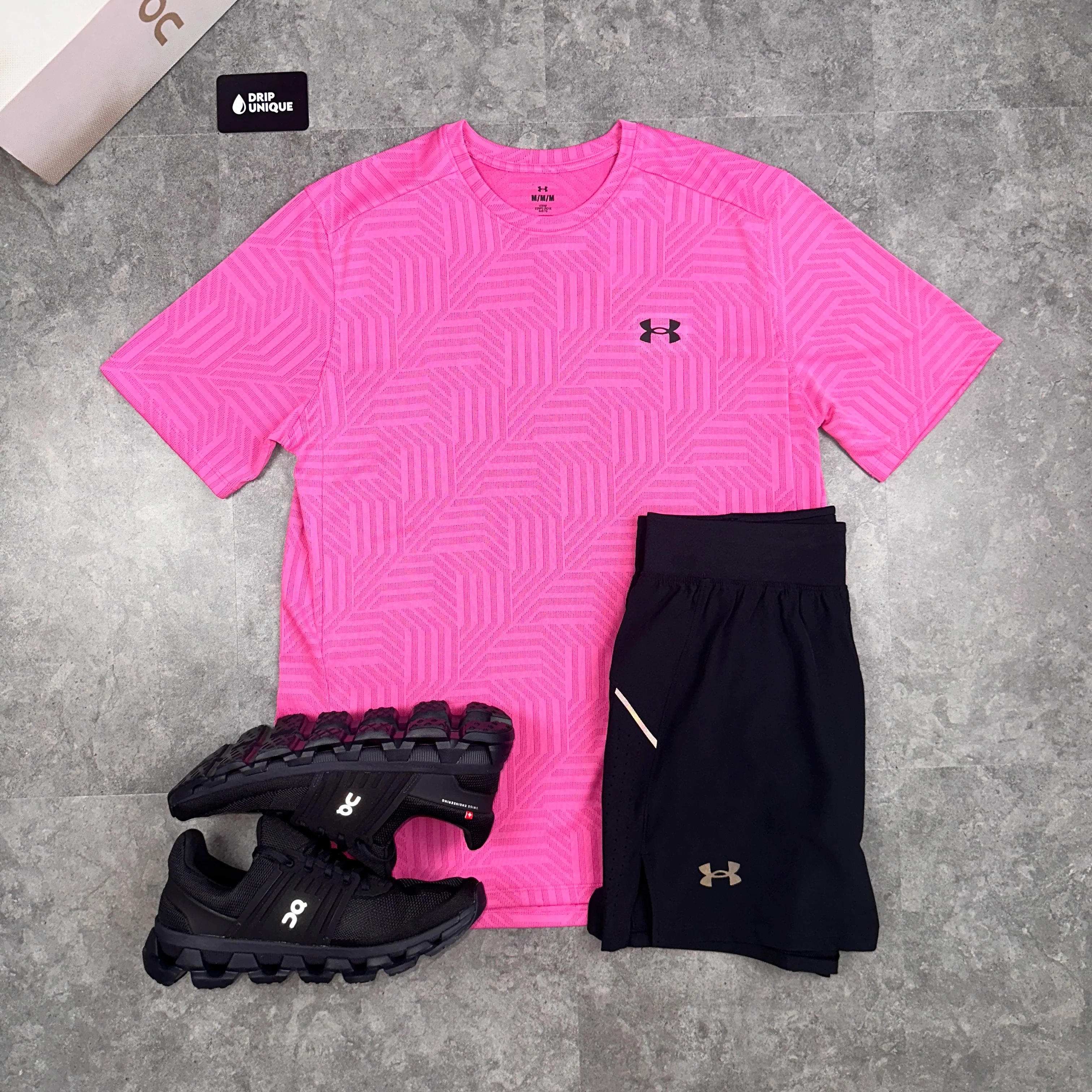 Under Armour Geo Tessa Vent T-Shirt Pink & Launch Speedpocket Shorts Set - Image 9